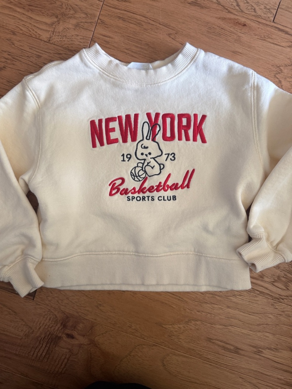 H&M Cream crop Sweatshirt with Red and Black NY Graphic